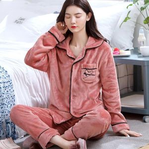 Ev Giyim Kış Salonu Giysiler Giysiler 2 Parça Gömlekleri Kadın Mercan Polar Placare Yumuşak Pijamalar Set Pazen Nightwear