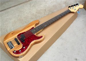 Factory Custom Natural Wood Color 5String Bass Guitar com pérola vermelha PickGuardchrome hardwaresoffer personalizado4788130