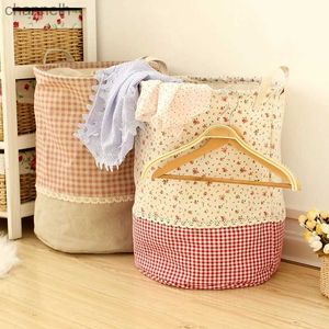 Storage Baskets Zakka 3-size beam port linen multifunctional handle stackable storage bucket laundry basket toy box yq240407