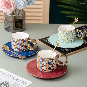 Cups Saucers Retro Ceramics Coffee Cup And Saucer Set With Spoon Big Gold Handle European Style Afternoon Tea Mug Breakfast Milk Gift