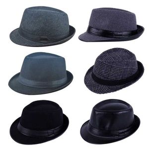 Breda randen hattar hink hattar vinter solid brittisk vintage fedoras för män topp jazz hatt vuxna bowler hattar klassisk version chapeau gentlementrendy ull cap Q240403