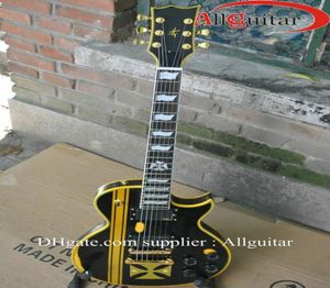 カスタムブラックギタージャムヘットフィールドアイアンクロス老化エレクトリックギター6242994
