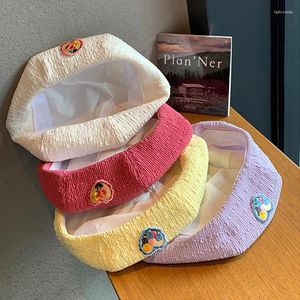 Baskar söt blomma japanska basker hattar för kvinnor godis färg sommar tunn dam elegant konstnär målare mössor