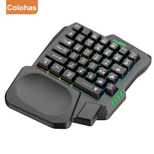 Tela com fio OneHanded Teclado RGB USB 35 Chaves luminosos para jogos de teclados Tablet Tablet Teclate Gamer Keycap com descanso de mão