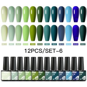 Комплекты Mtssii 12pcs Blue Purple Dark Color Gel лак для ногтей Laving Laving Hybrid для базового матового покрытия впитывает из ультрафиолетового светодиода.