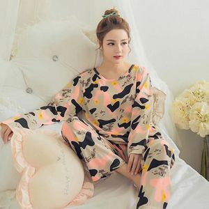 Ana Sayfa Sonbahar Baskılı Uzun Kollu Sevimli Uykaş Famamalar Set Bahar Gündelik Homewear Kadın Pijamaları