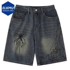 Y2K Blue Denim Shorts Spider Spinnenspinnen gedrucktem Sommer Lose Casual Jeans Shorts Mode Harajuku Hip Hop Streetwear Shorts für Männer 240329