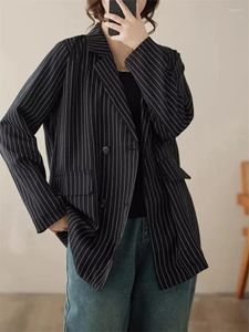 Women's Suits Literary And Artistic Vertical Stripe Blazer Women Casual Suit Collar Jacket Design Temperament Loose Long Sleeved Top K595