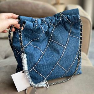 22B Denim Müllsack Designer Frauen Umhängetasche Silber Hardware Luxus Handtasche Münzmatelasse Kette Crossbody Tasche Einkaufstasche 240415