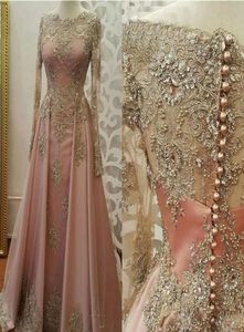 Novos vestidos de noite rosa para mulheres usam jóias com mangas compridas Apliques de renda de cristal com miçangas de tamanho de tamanho de baile G8284729