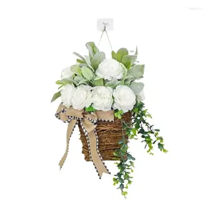Decorative Flowers Spring Wreath Basket Front Door Floral Welcome Artificial Daisy Wreaths Ornament Farmhouse For Home Porch Window