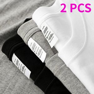 2pcs düz renkli tişört% 100 pamuklu erkek kadınlar beyaz o-yaka gevşek kısa kollu temel modeller All-Match t-shirt çiftleri siyah 240325