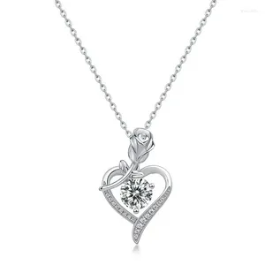 Chains NL017823 Lefei Fashion Luxury Trendy Classic Moissanite Diamond-set Rose Heart Necklaces For Women 925 Silver Party Jewelry Gift