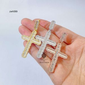 Designer Jewelry Hip Hop Ready to ship hip hop mens special baguette cut silver moissanite only catholic cross pendant