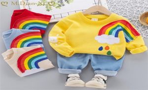 2pcs Jungen Outfits Baby Jungen Kleidung für Kinder Kleidung Kleinkind Kinder gestickt Regenbogen Druck lässig Sport Kinder Kinder Anzüge x046644595