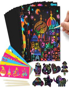 DIY Cardboard Magic Rainbow Color Art Paper Card Set With Graffiti Stencil Ritning Board Stick Scraping Painting Education Toys 5496790