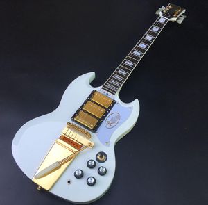 Yüksek kaliteli SG spesifikasyonu 6 String Electry Guitar Peach Çiçeği Çekirdek Ksilofon Vücut Beyaz Boya 3 Pikap 5977702