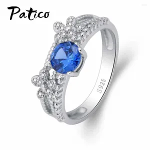 Bröllopsringar Autentiska 925 Sterling Silver Blue 5A Grad Cubic Zircon Women lovar Ring Fina smycken Drop grossistpris