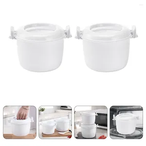 Dinnerware 2 Pcs Microwavable Lunch Box Microwave Rice Cooker Steamer Cookware For Pp Containers Student Gifts