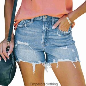 2023 Neue Sommer Womens High Elastic Tight Mid Rise Shorts Perforated Jeans Super heiß für Frauen