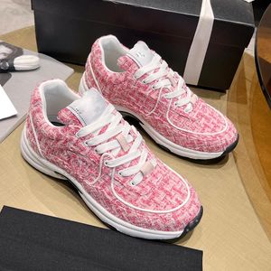 Womens Designer Dress Shoes Flat Platform Shoes tweed Lace-Up Sport Shoes Small White Shoes Elastic Band Casual Shoes Cowhide Suede Color Matching Panda Shoes