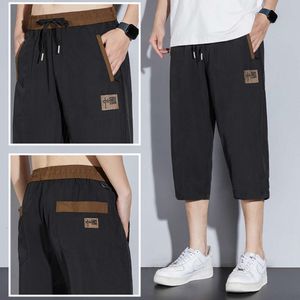 Shorts Men's Summer Embroidered Cropped Pants Men's 2024 Versatile Thin Ice Silk Loose Fat Oversized Casual Pants