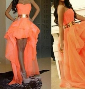 Fashion Gold Belt Evening Gowns Sweetheart Pretty Girls Dress Peach Color Prom Dresses 2019 5865403
