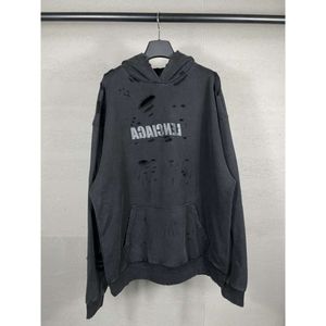 Designer Hoodie Balencigs Moda Hoodies Capuz para homens suéteres de alta qualidade Família B 2023 New Destroyed Letter Wash Bordeded Hooded for Men e H8W1 DIT2