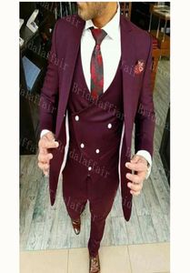 Przystojny burgundowy smoking ślubny Slim Fit Suits for Men Groomsmen Suit Trzy sztuki