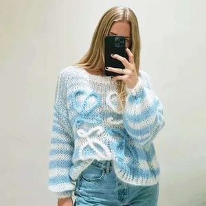 Loewew Tank Sweater Loewew Women's Oversized Knitted Rainbow Women Fashion Stripes Contrast Round Casual Loose Cute Jumper 616 Loewew Bag Sweater