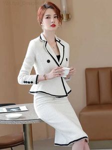 2 피스 드레스 여자 긴 슬리브 재킷 2023 새로운 패션 사무실 여성 옷깃 슬림 핏 자켓 느슨한 이중 가슴 재킷 C240407