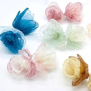 Kwiaty dekoracyjne 5pcs podwójna głowa organza do majsterkowania ręcznie robione broszki do włosów biżuteria czapki
