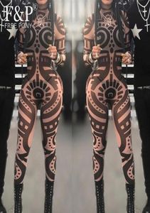 Burning Man Festival Bodysuit Women Women Tribal Geometric Tattoo Stampa a maglie salva Curvy African Aztec Body Celebrity Catsuit13196059