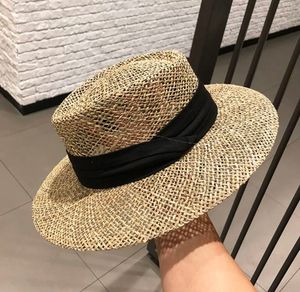 South Korean ins straw net red flat top hat children European and American style British fashion vacation hollow-out visor