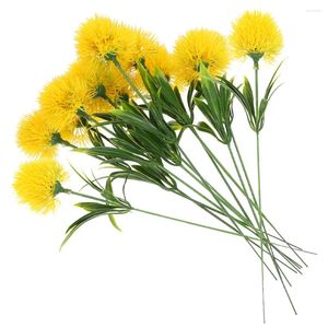 Dekorativa blommor 12 datorer konstgjorda maskrosor maskrosor blommor po prop falsk bröllop dekoration plast diy bukett stjälkar hem gul