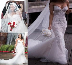 Плюс размер русалка свадебные платья Дешевые свадебные платья сексуальные возлюбленные аппликация Boho Beach Свадебное платье кружев