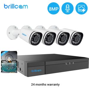 System Brillcam H.265 8CH 8MP Security System System Kit Poe IP -камера аудиозапись наружный ИК -видеоролик NVR NVR