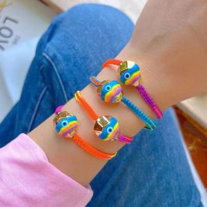 Bransoletki 5pcs ręcznie robione kolorowe pleciona linowa bransoletka Regulowana tęczowa emalia Turkish Bracelets urok dla dziewcząt Lucky