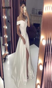 Sexy V Neck Long Sukienka z kości słoniowej z wysoką dzieloną elegancką aline kobietę z ramion specjalna okazja formalne suknie balowe1315289