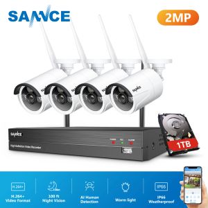 Sistema Sannce 8CH NVR Ultra HD 2MP CCTV SISTEMA sem fio Ai Detecção humana WiFi IP Camera de segurança IP Definir kit de vigilância de vídeo