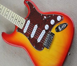 Fabrika Mağazası Kiraz Sunburust Vücut Kırmızı Pickguard Akçaağaç Boyun Keyfini ST 6 Dizeler Elektro Guar Guitarra3513157