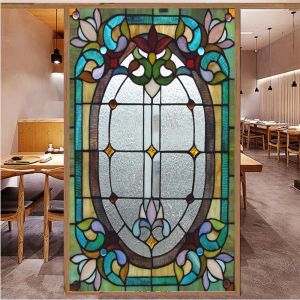 Films Retro Privacy Window Film Static Clings Stained Glass NonAdhesive AntiUV Protection Heat Control Door Stickers for Home