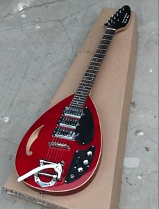 Hutchins Brian Jones Vox PGW Teardrop Red Hollow Body Electric Guitar Single F Hole Bigs Tremolo Bridge 3 Pickups Vintage Tuner3507637