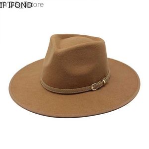 Szerokie brzegowe czapki wiadra damskie khaki wielbłąd szerokie Fedoras Hat Wool Vintage sukienka Formalna moda Jazz YQ240407