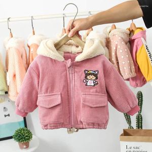 Down Coat Girls Autumn and Winter Jacket 2024 Red Style Foreign Children's Baby Girl Corduroy Plus Velvet Corean Versione a