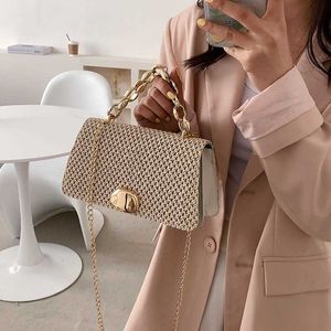 Evening Cellphone Bags Handheld Fashion Bag Trendy Grass Woven Small Square Personalized Spring Summer Single Shoulder Diagonal Cross Chain Women's