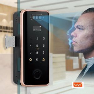 Lock Tuya APP WiFi Remote Smart Face Recognition Fingerprint Glass Lock Card Password Code For Frameless Frame Push Sliding Door
