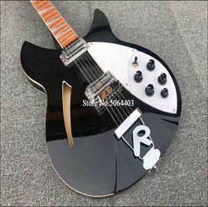 RIC 330 12 strängar Gloss Black Semi Hollow Body Electric Guitar Gloss Lack Rosewood Fingerboard 5 Konbs 2 Output Jacks Singl2263705