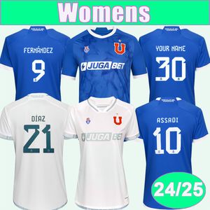 24 25 Universidad de Chile Jerseys de futebol feminino Fernandez palacios Assadi mateos diaz casa azul fora camisa de futebol branco uniformes de mangas curtas