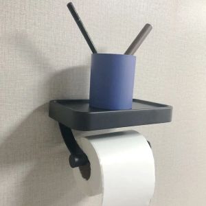 Towels Black Toilet Roll Holder Wall Mounted Nail Free Toilet Paper Holder for Bathroom Toilet Accessories Bathroom Paper Towel Holder